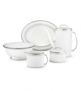 Leave it to kate spade to improve the traditional china pattern. Reminiscent of seed pearls, her signature monogram lends a lustrous accent to the Noel Alabaster oval platter (shown back center).