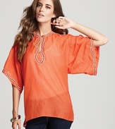 A juicy citrus-hued KAS New York top infuses your wardrobe with color for a refreshing new-season update to your off-duty collection. Embroidery lends a chic touch, elevating the silhouette in sublime style.