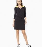 Inspired by a classic hoodie, this chic Lauren by Ralph Lauren fleece dress is rendered with a half-zip placket, thermal-lined hood and drawcord waist.