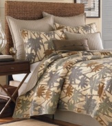 With its buttoned accents and warm color palette, this Drift Palm decorative pillow adds an element of sophistication to your Caribbean-inspired bedding.