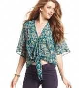 We can't help but to love this tie-front top from Jessica Simpson for its lush floral-print and dreamy kimono sleeves!