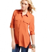 All about casual elegance, this button-down tunic from Ali & Kris features roll tab sleeves and a comfy-cute relaxed fit.