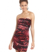 Jump freshens up fabulous animal print with bold color, bandage styling and shimmering sequined insets!