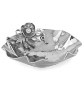 Utterly romantic, the Juliet Petal centerpiece bowl features an organic shape and poppy blossom sculpted in nickel-plated aluminum. Hand finished detail lends unique character to each piece from Star Home.