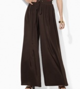 Lauren by Ralph Lauren's breezy wide-leg pant is crafted with a soft sueded crepe construction and finished with a comfortable smocked waistband for ease and style.