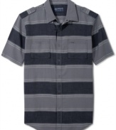 Give your casual wear a stylish upgrade with this cool striped button down shirt by American Rag.