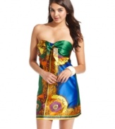 XOXO pairs a simple silhouette with the freshness of a scarf print on this fashion-forward party dress!