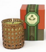 An exhilarating fragrance filled with Lime & Orange Blossoms, and surrounded by the beauty of Night-Blooming Sampaguita, Honeysuckle, and Jasmine. Amber Woods, Smoky Patchouli and Oak Moss. Agraria's 7 oz. Perfume Candles are presented in a sophisticated triple hexagon woven cane holder that has been richly antiqued to compliment the finest décor.