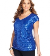 It's your time to shine in DKNY Jeans' sequined plus size top-- it's holiday party-perfect!