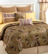 Style is in bloom with the Perrin room in a bag, featuring everything you need to give your room a look of nature-inspired beauty. This comprehensive set includes a leaf jacquard with embroidered floral details accented by stripes, pleats and solids for a modern appeal. (Clearance)
