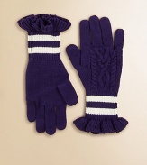 A mix of stitches and bold stripes gives preppy charm to an essential pair of gloves in warm and breathable cotton.Ribbed cuffs with ruffled trimCottonMachine washImported