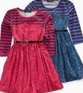 The cute style on these striped burnout dresses from Jessica Simpson, with a sweet layering effect on the front, complements her great looks.