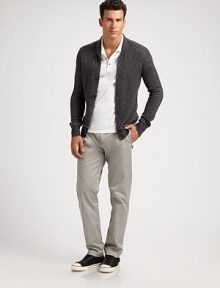 Handsome cardigan detailed with a subtle shawl collar and a slubby finish.Buttonfront closure45% alpaca wool/30% merino wool/25% cottonDry cleanImported