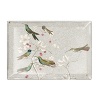 Richly patterned Fringe glass tray with antique hummingbird image and vintage pattern.