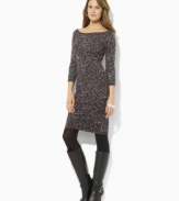Style and comfort fashionably intertwine in a soft cotton sweater dress with an eye-catching leopard print.