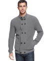 Not your grandfather's cardigan. This double-breasted sweater from Kenneth Cole New York is a smooth change of pace for your fashion-forward layering.