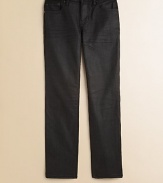 Perfect for back-to-school cool, these jeans feature a skinny silhouette and a slightly waxed finish.Front button closureWaistband with belt loops and adjustable button tabsZip flyFive-pocket style99% cotton/1% spandexMachine washImported