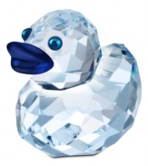 Swarovksi's blue-billed Cheerful Zoe duck stands out in faceted lavender crystal with metallic eyes that bring new light to the Happy Ducks flock of figurines.