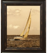 Come sail away. A single boat alone on the horizon makes the breezy art print a quiet yet captivating addition to any seafarer's home. With a dark wooden frame for rustic appeal.