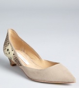 Low-cut sides lend a delicate look to DIANE von FURSTENBERG's Alice pumps, a kitten-heeled silhouette in soft nude suede and snake embossed leather.