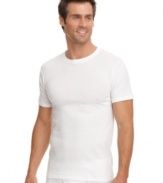 Comfort comes in all shapes and forms, yet this tee out does it all. Rising above the rest, our classic cotton crew provides the simple practicality you need to make it through the day. Tag-free, relaxed fit wears well under dress shirts or stands alone in laid-back style. Reinforced collar and lightweight feel give way to long-lasting shape and breathability. One less thing to worry about, rely on this tee to provide comfort and ease with every wear.