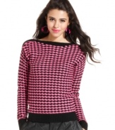 'Tis the season for stocking up on cute sweaters! This style from Say What? features a bold pattern and awesome boat neck design.