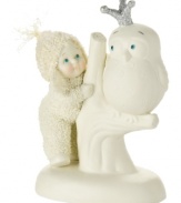 This little one plays frosty dress-up with an unsuspecting owl, creating a fun and lovable Snowbabies figurine from Department 56.