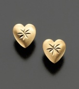 Heart-shaped earrings dazzle in polished 14k gold, embellished with tiny stars.