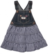 Denim and plaid make a darling pair in this sweet overall dress from Osh Kosh.