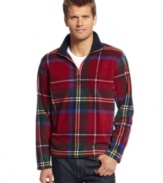 Preppy tartan gets a sporty update with this Nautica quarter-zip fleece. (Clearance)