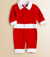 Your little Santa is a gift all his own in this festive, plush velour and sherpa-trimmed playsuit.Spread collarLong sleeves with sherpa cuffsFront snapsBottom snapsSherpa hem80% cotton/20% polyesterMachine washImported Please note: Number of snaps may vary depending on size ordered. 