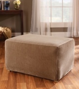 Featuring subtle allover striping in versatile, solid tones, the Stretch Stripe ottoman slipcover from Sure Fit instantly refreshes your furniture with style and comfort. Easy to care for, this slipcover can be tossed in the wash.