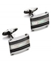 Show your true stripes. Perfect your work look with the addition of these sleek rectangular cuff links. Set in sterling silver with a striped design in Mother of Pearl and X. Approximate length: 3/4 inch. Approximate width: 1/2 inch.