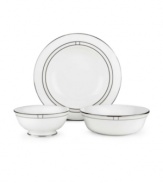 Leave it to kate spade to improve the traditional china pattern. Reminiscent of seed pearls, her signature monogram lends a lustrous accent to the Noel Alabaster all-purpose bowl (shown left).