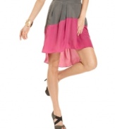 Colorblocking and an asymmetrical hi-lo hem adds a modern appeal to this BCBGeneration A-line skirt!