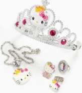 Pretty princesses need jewels. This Hello Kitty tiara, necklace or set of three rings are fit for the royalty she is. Sold separately.