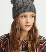 The purr-fect wool topper features knit cat ears.WoolSpot cleanMade in the USA