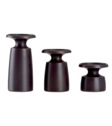 Transform darkness to light with Dansk Design with Light candle holders. Three bronze-colored pillars in graduated sizes create a simply chic arrangement.