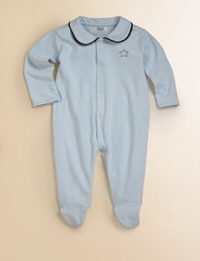 Rendered in plush pima cotton, this adorable coverall is includes a snap-front closure and a sweet Peter Pan collar with colorful trim.Peter Pan collarLong sleevesSnap frontPima cottonMachine washImported Please note: Number of snaps may vary depending on size ordered. Rendered in plush pima cotton, this adorable coverall is includes a snap-front closure and a sweet Peter Pan collar with colorful trim.Peter Pan collarLong sleevesSnap frontPima cottonMachine washImported Please note: Number of snaps may vary depending on size ordered.