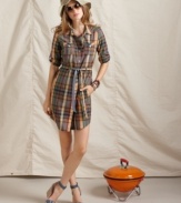 Preppy plaid gets quirky-cute in this Tommy Hilfiger look, thanks to a comfy shirtdress silhouette with a flattering belted waist.