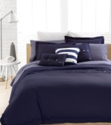 Clean, casual & comfortable. The Solid Peacoat comforter set from Lacoste is essential to any well-dressed bed. Brushed twill fabric and over-sized buttoned accents create a classic, preppy look.