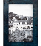 True blue. This Siena Burlwood picture frame from Tizo celebrates the natural beauty of wood, accenting any surface and showcasing any photo with rustic elegance.