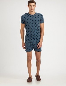You'll never want to get out of bed with this luxurious polka-dot printed pajama set designed in super-soft cotton.CrewneckButton-flyCottonMachine washImported