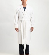 Luxurious hydro cotton robe featuring a classic shawl collar, wide cuffs and generous patch pockets, rendered from the finest cotton, that gets softer the more times you wash it.Shawl collarFront patch pocketsSelf-tie belt at waistAbout 50 from shoulder to hemCottonMachine washImported