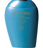 Ultimate protection against harmful UVA/UVB rays. Helps prevent sunburn , cell damage, and premature signs of aging. Sand-proof, perspiration, and very water-resistant. PABA-free. 3.3 oz.Call Saks Fifth Avenue New York, (212) 753-4000 x2154, or Beverly Hills, (310) 275-4211 x5492, for a complimentary Beauty Consultation. ASK SHISEIDOFAQ 