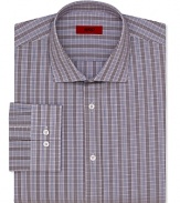 A classic-fit HUGO dress shirt touts traditional barrel cuffs and timeless plaid for effortless office polish.