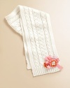 A ribbon rosette, dazzled with beading, dresses up this toasty muffler in a super-soft knit.About 50L X 8W 39% viscose/32% nylon/21% cotton/8% angora Hand wash or dry clean Imported 