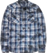 This plaid woven shirt from guess gives you a stylish break from your everyday pattern.