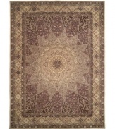 Expand beyond the standard borders of the room-size rectangle with the Nourison 2000 area rug collection. Classic in design of the moment, while still boasting a chic sophistication, this rug features a lavender and taupe sunburst pattern and bordered by intricate details. Made of 100% silk and wool pile.