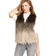 Lovin' faux-fur this season! Chic, ombre design and a surprising cable-knit-sweater-style back take Jessica Simpson's Bangladesh vest to the next level of cool.